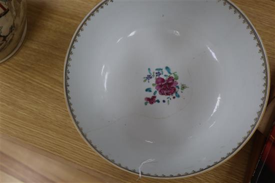 A Chinese export famille rose punch bowl diameter 30cm